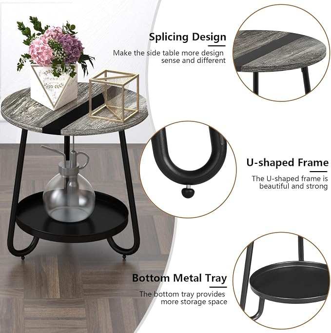 2 Tier Coffee Table in Living Room, Industrial Style Round Coffee Table - Image 7