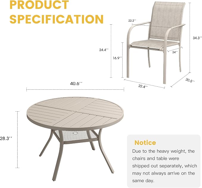 VICLLAX Patio Table and Chair Set of 4, All Weather Metal Round Outdoor Dining - Image 7