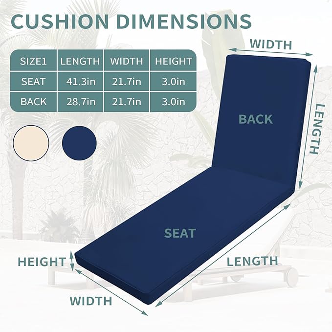Outdoor Chaise Lounge Cushions for Patio, Waterproof Replacement Seat Cushions - Image 4