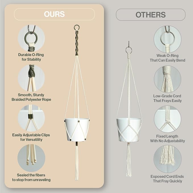 Macrame Plant Hanger Polyester Rope 42 Inch Outdoor Indoor Adjustable Hanging - Image 6