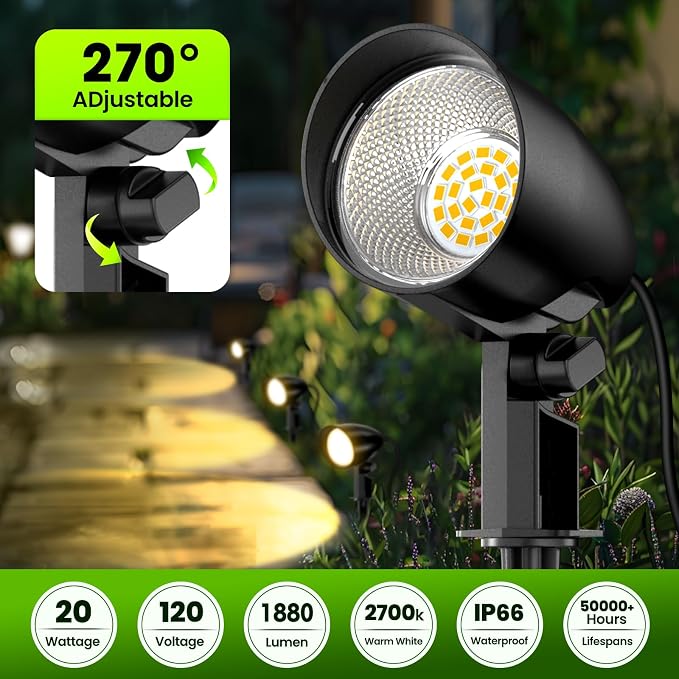 ZZXX 20W Outdoor Spotlight LED Landscape Lighting 120V Pathway Lights IP66 - Image 2