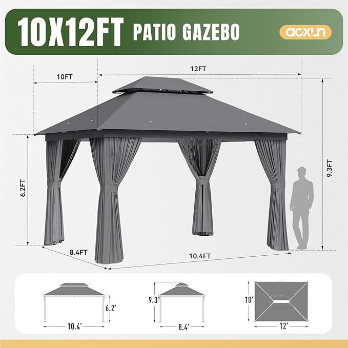 Aoxun Outdoor Gazebo for Patio 10x12, Metal Frame Canopy - Image 8