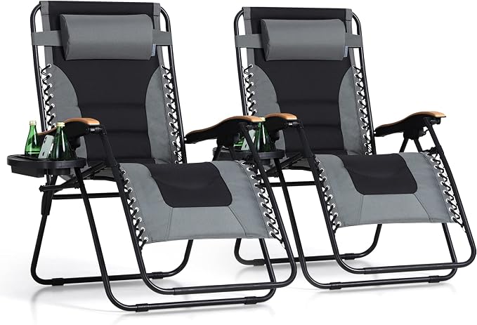PHI VILLA XXL Oversized Padded Zero Gravity Chair Set of 2, Foldable Patio by PHIVILLAThepioneerofcomfortablehouseholdsupplies