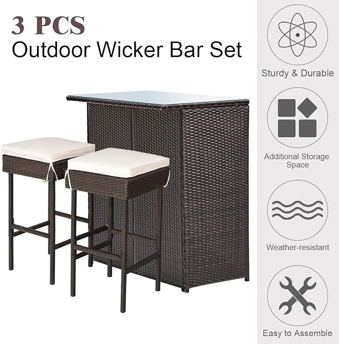 HAPPYGRILL 3 Pieces Patio Bar Set - Image 4