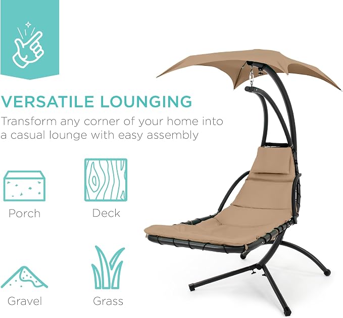 Best Choice Products Outdoor Hanging Curved Steel Chaise Lounge Chair Swing - Image 6