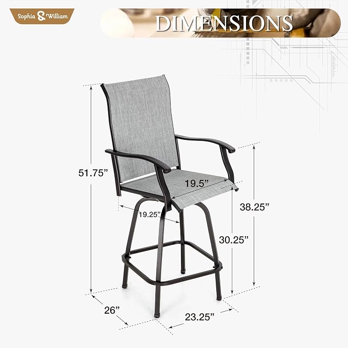 Sophia & William Swivel Bar Stools Set of 2, Bar Height Chairs, Outdoor Bar - Image 2
