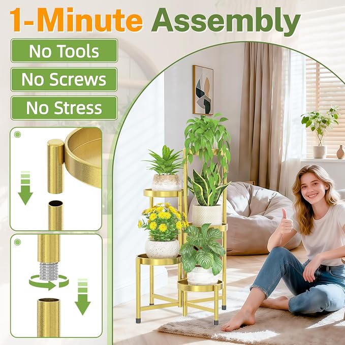 iDavosic.ly Plant Stand Indoor Outdoor, 5 Tier Corner Metal Flower Display - Image 2
