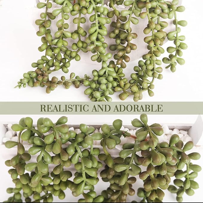 Floweroyal 2pcs Artificial Succulents Hanging Plants 12.2'' Fake String of - Image 4
