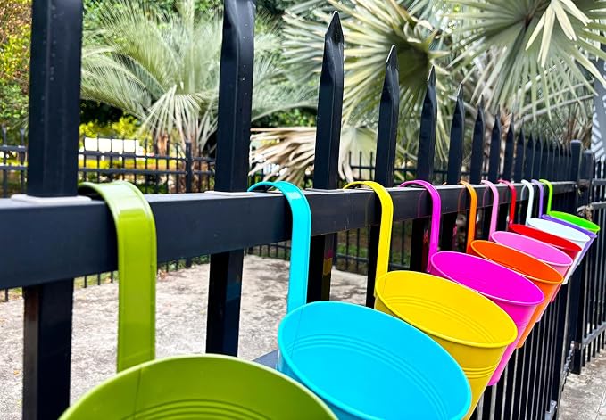 6 Inch Hanging Planters for Outdoor Plants, 10 Pack Metal Railing Planter - Image 7