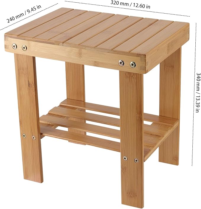 2 Pack Bamboo Step Stool, Bamboo Shower Bench, Wooden Shower Foot Stool - Image 2