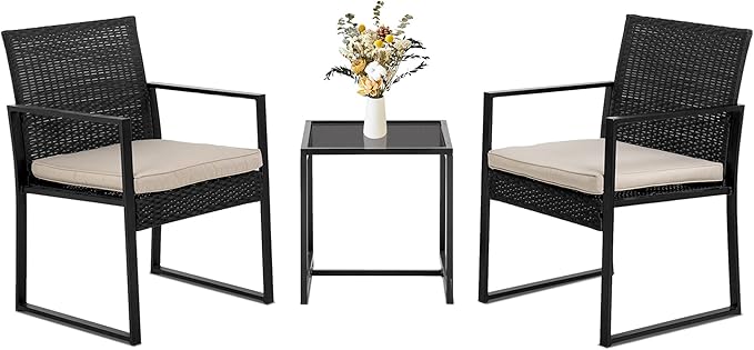FDW | 3-Piece Patio Furniture Set | Khaki |Outdoor Wicker Furniture by FDW
