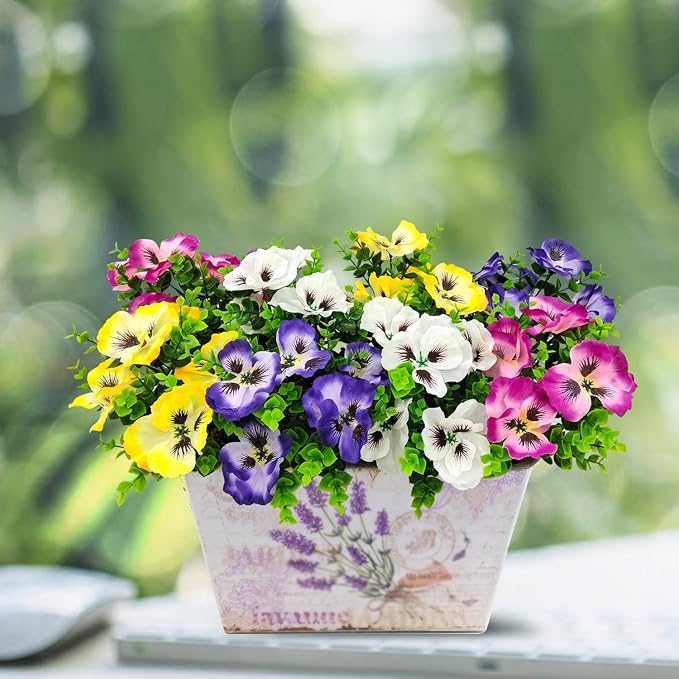 Pansies Artificial Flowers for Outdoors UV Resistant 12 Bundles Silk Pansy - Image 4