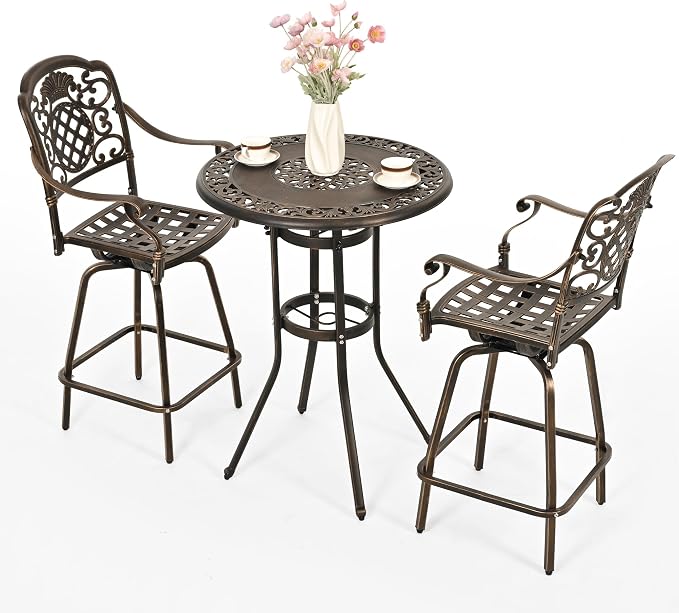 Pamapic 3-Piece Patio Swivel Bar Stools Set，Rustproof Cast Aluminum Patio Bar by Pamapic