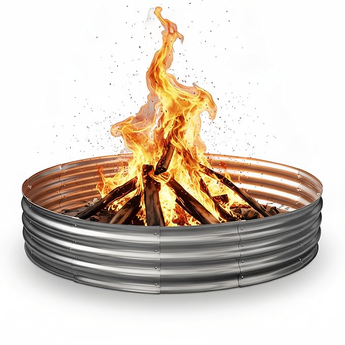 60 Inch Galvanized Steel Fire Pit Ring, 12 Inch Raised Heavy Duty Wood Burning by Unknown