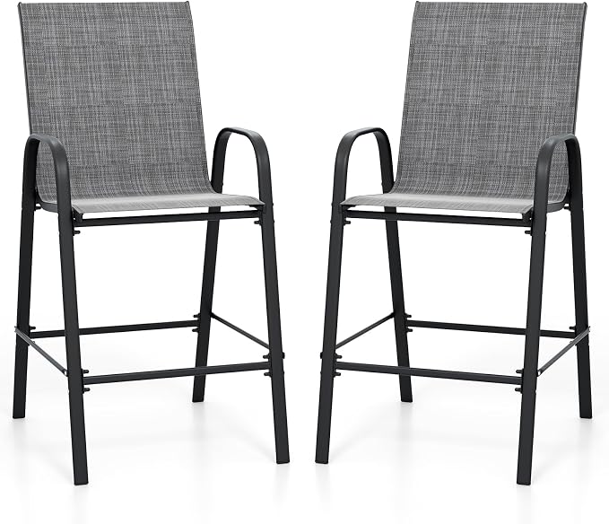 Tangkula Outdoor Bar Stools Set of 2, Enlarged Seat & Metal Frame, Tall Patio by TANGKULA