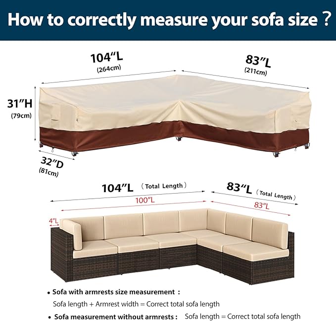 Patio Outdoor Sectional Cover-L-Shaped Patio Furniture Covers Waterproof - Image 4