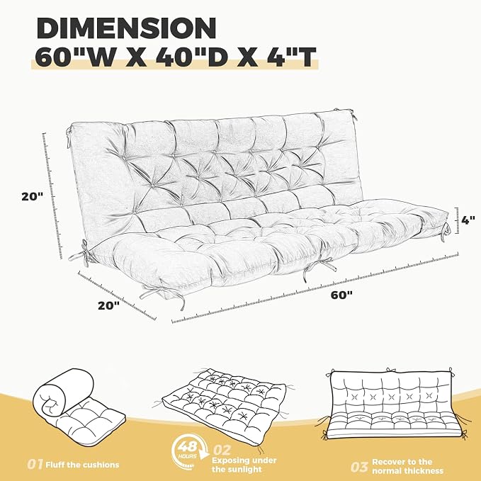 Porch Swing Cushions, Waterproof Swing Cushions Replacement - Image 5