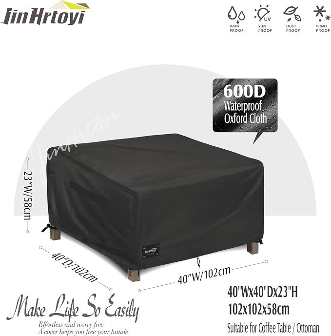 JinHrtoyi Patio Square Table Cover, 40Wx40Dx23H Inches 100% Waterproof Heavy - Image 2
