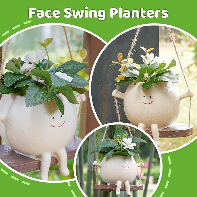 2 Pcs Swing Hanging Planters for Indoor Plants Swinging Plant Pot Face Hanging - Image 4
