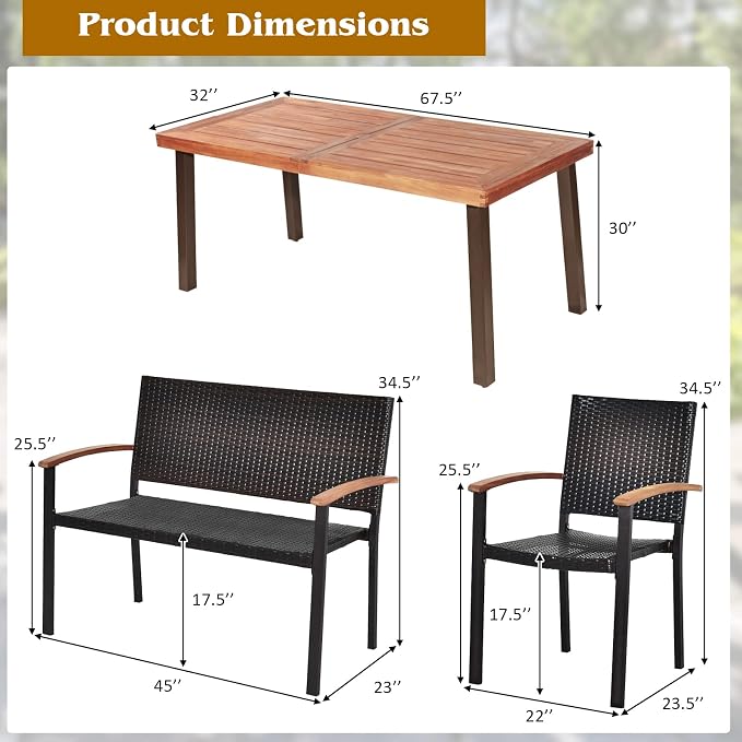 Tangkula 6 Pieces Wicker Patio Dining Set, Patiojoy Outdoor Dining Furniture w/ - Image 5