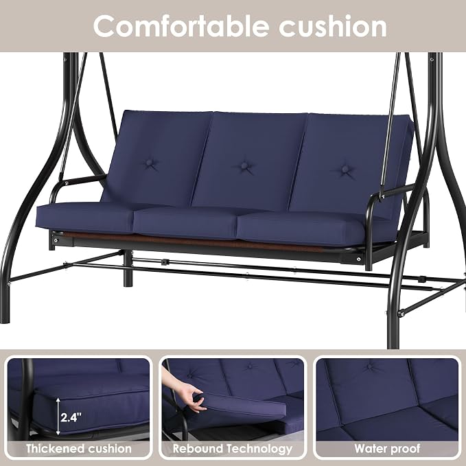 TLSUNNY 3-Seat Outdoor Patio Porch Swing - Image 8