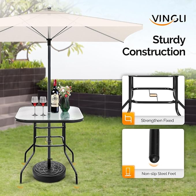 VINGLI Glass Patio Table with Umbrella Hole - Image 5