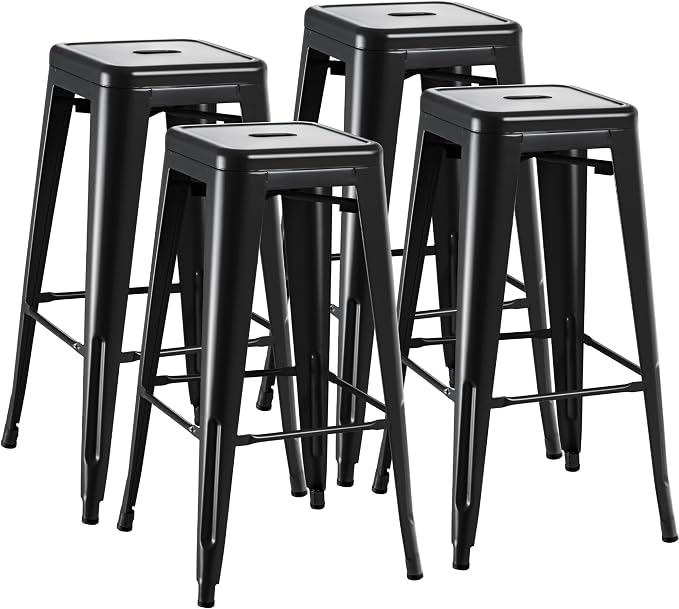 Furmax 30 Inch Metal Bar Stools Set of 4, Counter Height Backless Stools by Furmax