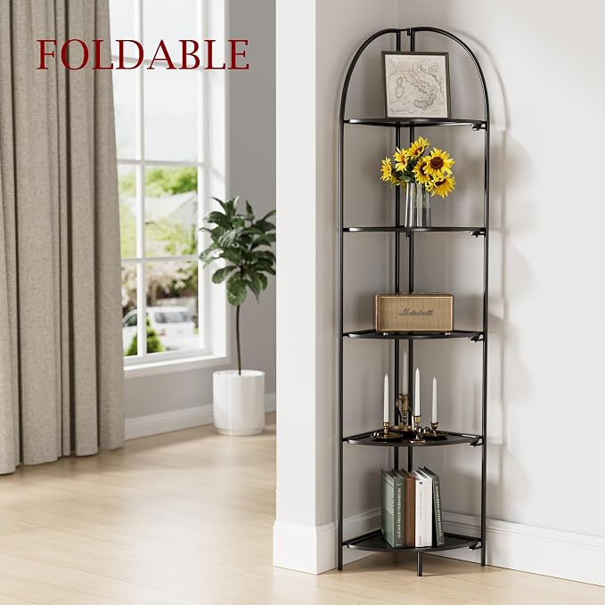 Crofy Foldable 5 Tier Corner Shelf, Metal Corner Plant Stand - Image 2