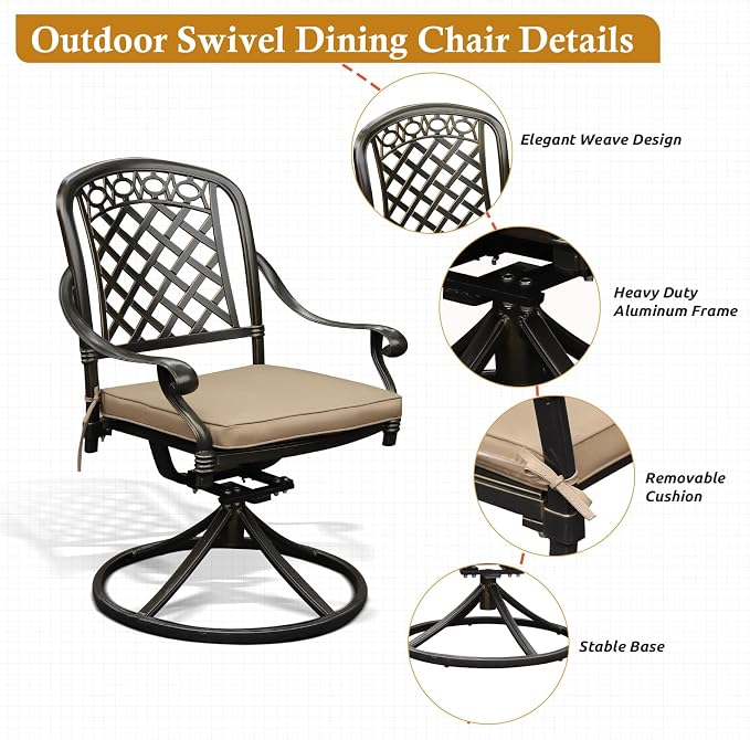 5-Piece Cast Aluminum Outdoor Patio Dining Set, All Weather Cast Aluminum - Image 3