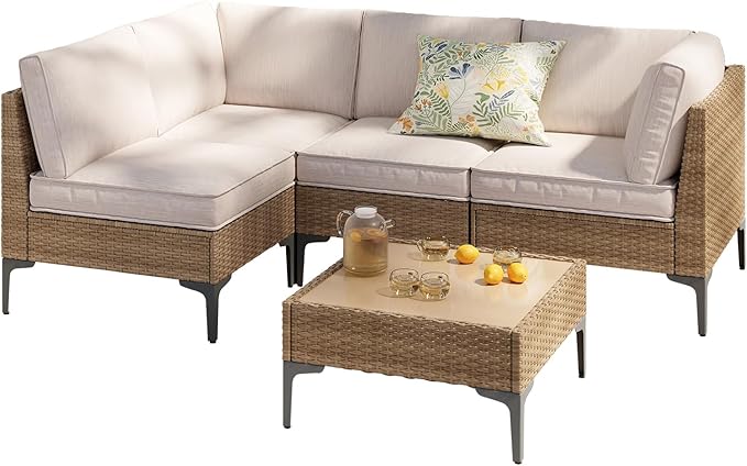 5-Piece Patio Furniture Set, Outdoor Wicker Sectional Sofa - Image 9
