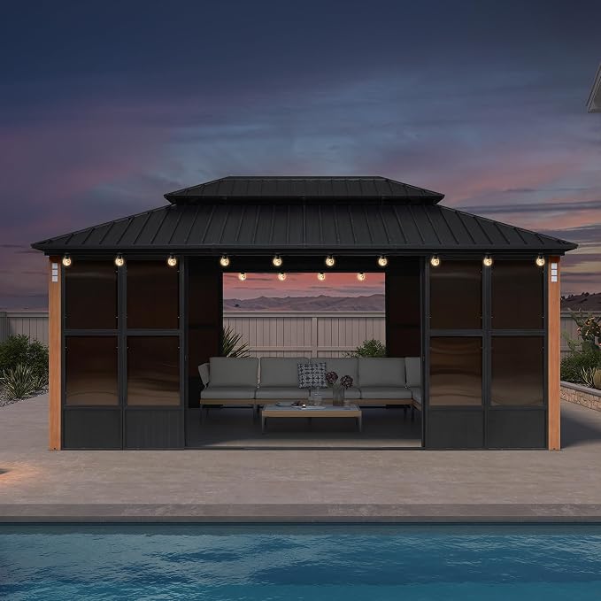 PURPLE LEAF 12' X 18' Patio Hardtop Gazebo Double Top Galvanized Steel Screen by PURPLELEAF