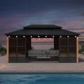 PURPLE LEAF 12' X 18' Patio Hardtop Gazebo Double Top Galvanized Steel Screen by PURPLELEAF