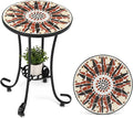 VINGLI Mosaic Outdoor Side Table, Accent Table, Ceramic Tile Top Black Iron by VINGLI