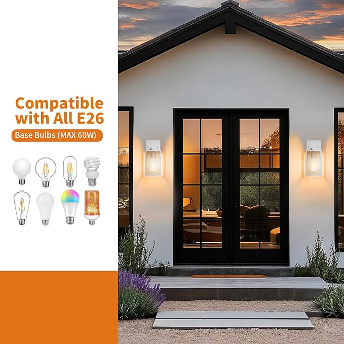 2 Pack White Exterior Lighting Fixtures Wall Mount, Outside Front Porch Lights - Image 5