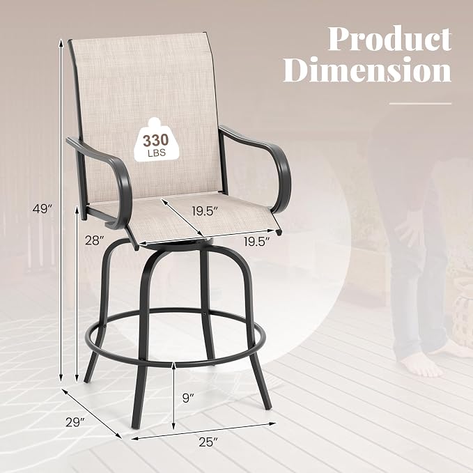 Giantex Set of 2 Swivel Outdoor Bar Stools, All-Weather Bar Height Patio Chairs - Image 4
