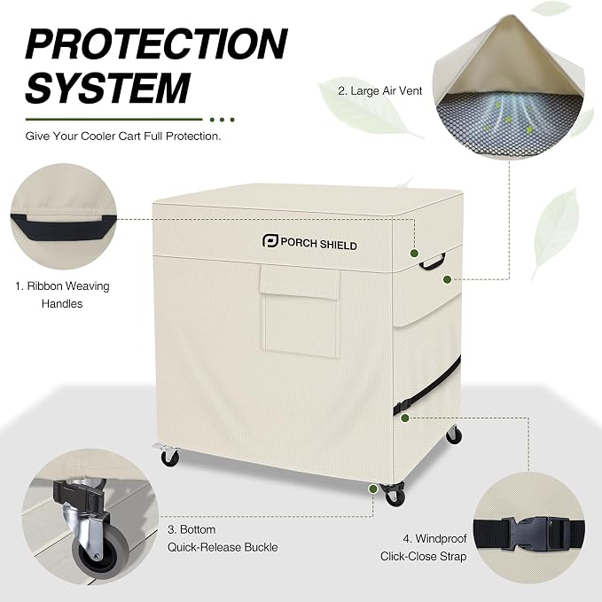 Porch Shield Waterproof Rolling 80-100 Qt Cooler Cart Cover Fits Most Patio Ice - Image 3