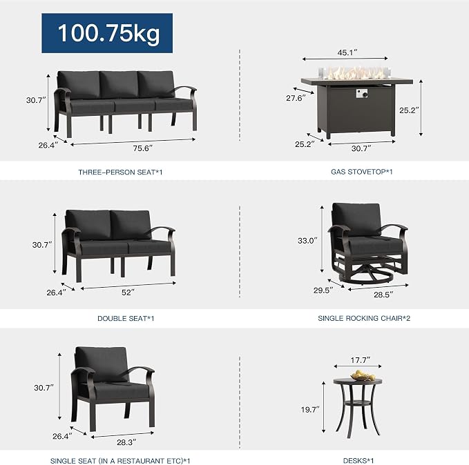 Kullavik Aluminum Patio Furniture Set, 8 Pieces 9 Seat Metal Sectional Outdoor - Image 4