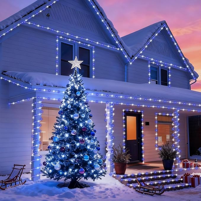 QITONG 2 Pack Blue and White Solar Rope Lights, Each 33ft 100 LED Solar String - Image 5