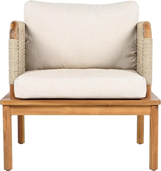 Outdoor Armchair, Acacia Wood and Rope Club Chair - Image 4