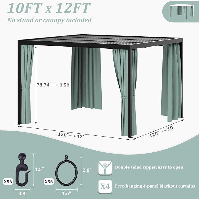 Gazebo Universal Replacement Privacy Curtain, 4-Panels Sidewall Curtains - Image 2