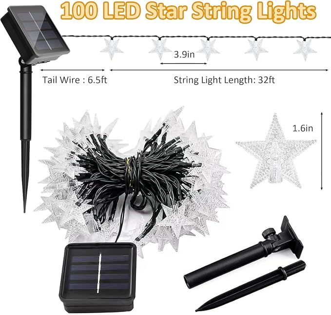 Twinkle Solar Star String Lights Outdoor Waterproof Fairy Lights 39FT 100 LED - Image 7