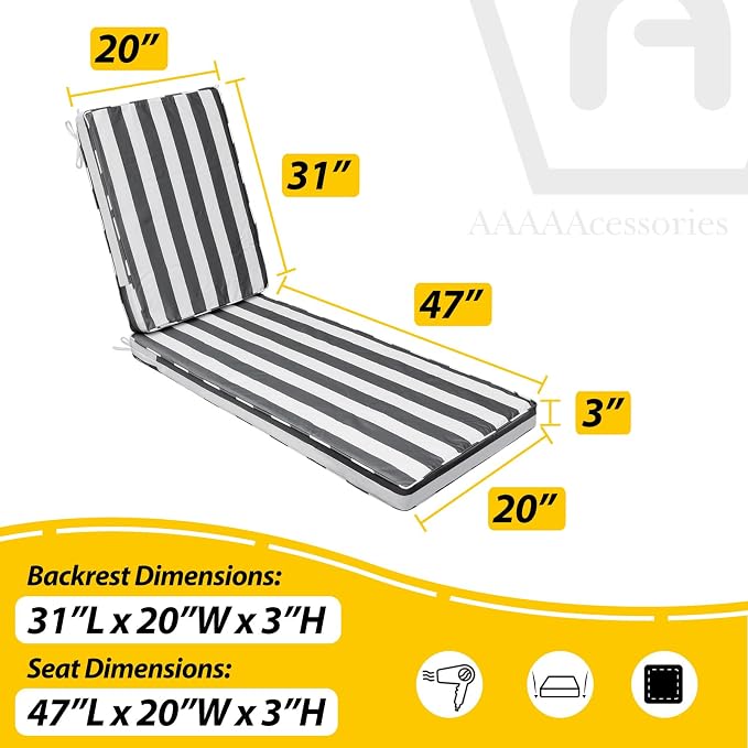 AAAAAcessories Outdoor Chaise Lounge Cushions, Fade-Resistant, Waterproof Patio - Image 5
