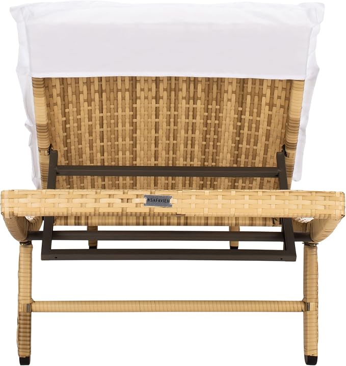 SAFAVIEH Outdoor Collection Colley Natural Wicker/White Cushion Adjustable - Image 14