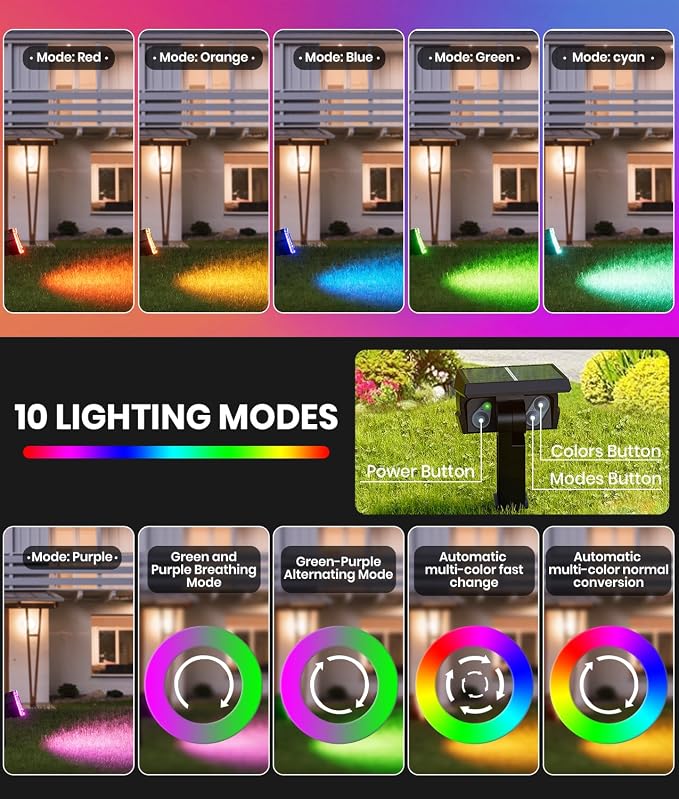 8-Pack Solar Spot Lights Outdoor Multicolor IP67 Waterproof RGB - Image 2