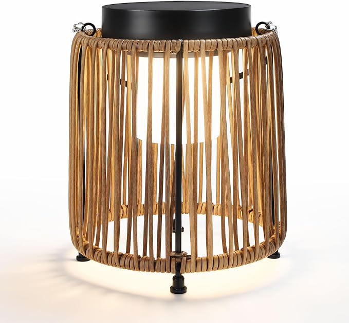 Solar Lanterns Outdoor Waterproof IP54, Handwoven Wicker Outdoor Table Lamps - Image 2