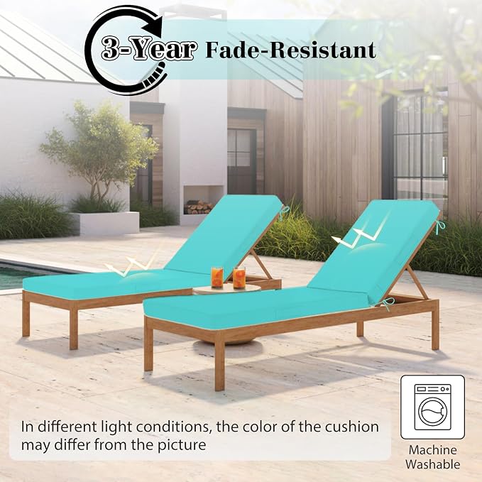 Chaise Lounge Cushions Outdoor, 4 Adjustable Ties Lounge Chair Cushions - Image 6