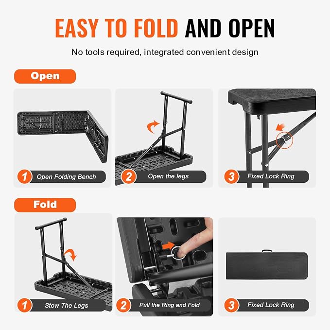 VEVOR Plastic Folding Bench, 6ft Portable Folding Bench, Smooth High Density - Image 8