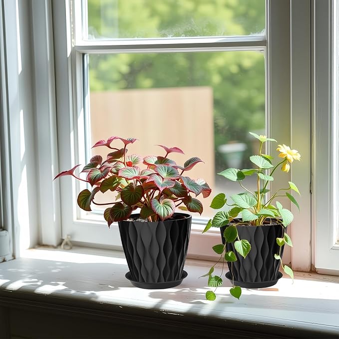 6 Pack 7 Inch Plant Pots with Drainage and Saucers, Stackable Nursery Planters - Image 5