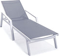 LeisureMod Marlin Patio Chaise Lounge Chair, Adjustable Outdoor White Aluminum by LeisureMod