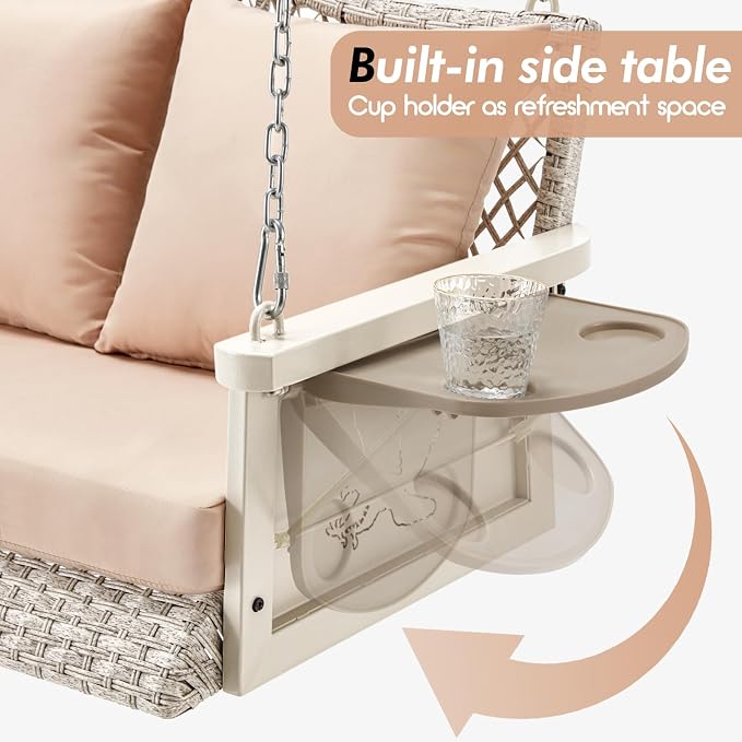 Upgraded Wicker Hanging Porch Swing Heavy Duty 900 LBS 3-Seat Outdoor Patio - Image 5